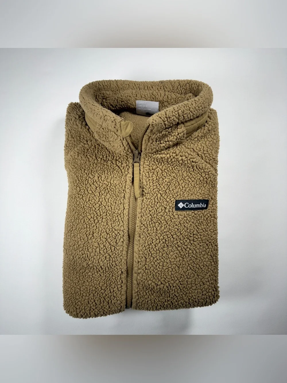 Columbia Sherpa Fleece Jacket Mens Large Tan Full Zip Rugged Ridge Pile Coat